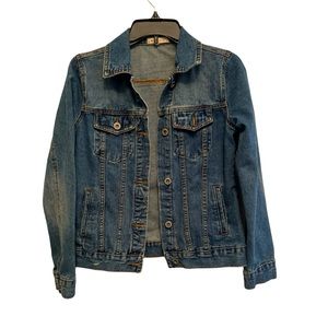 WISHLIST blue medium wash lightly distressed denim jean jacket S